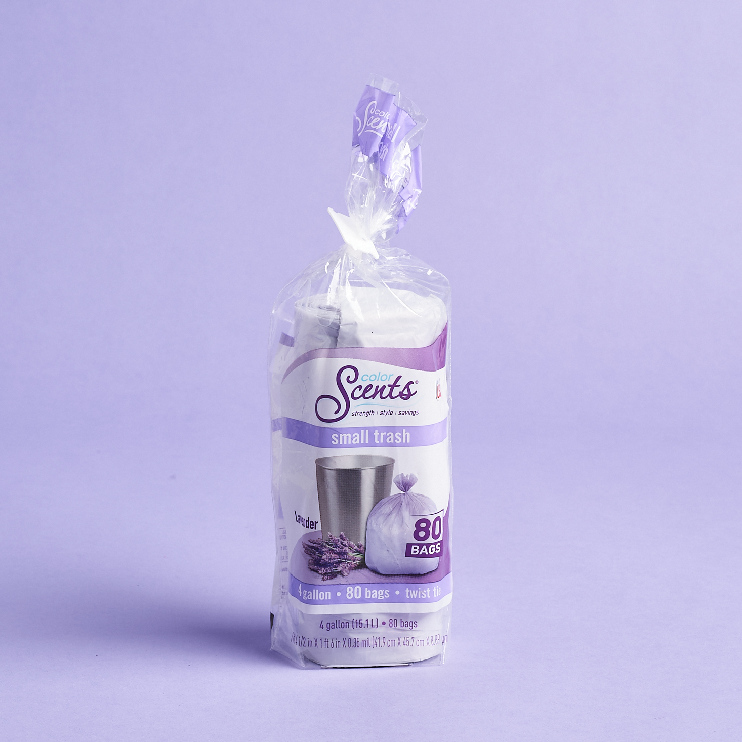 Color Scents Small Trash Bags, 4 Gallon, 80 Bags (Lavender Scent, Twist  Tie) 