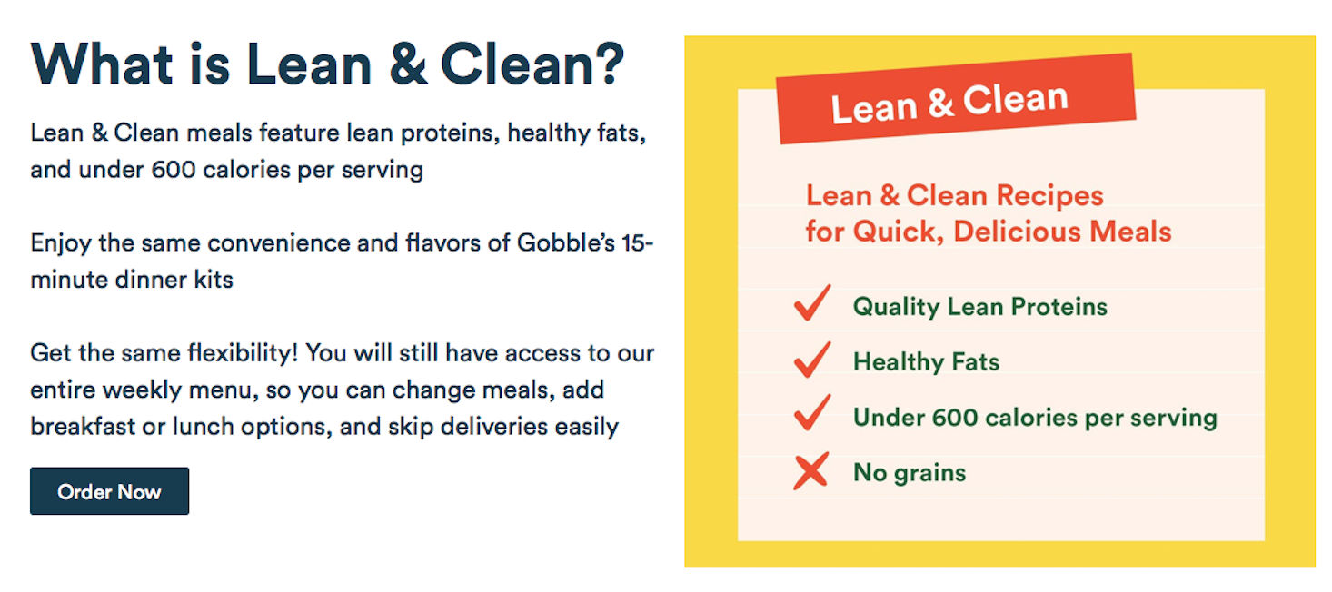 Gobble Lean & Clean Menu Info