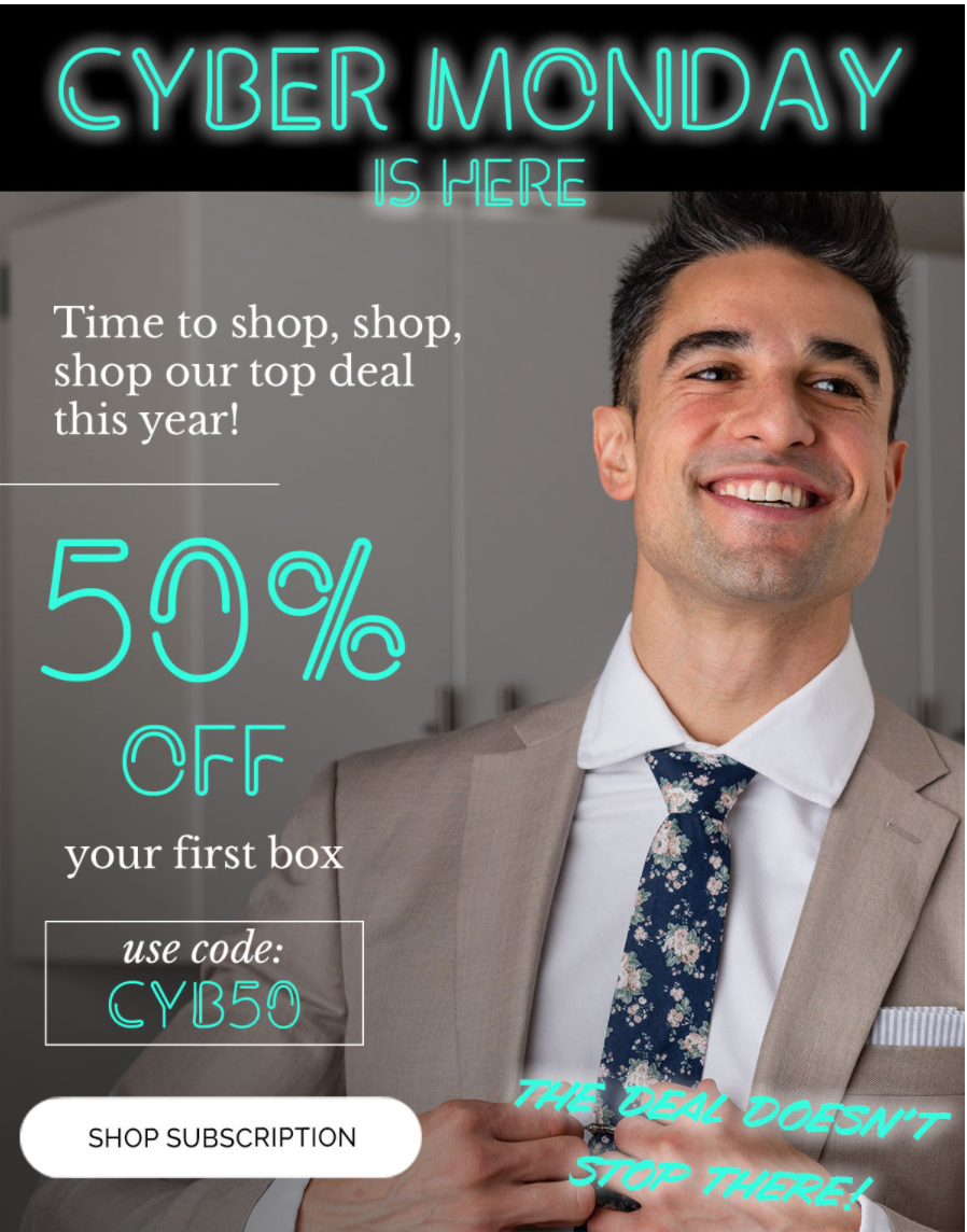 SprezzaBox Cyber Monday Deal – 50% Off Your First Box + Store Purchases!