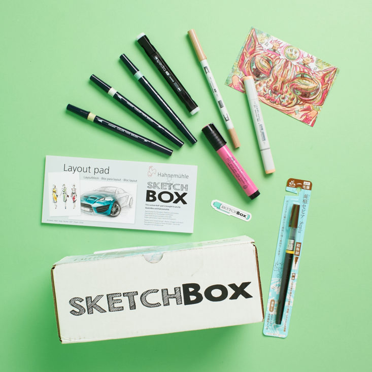 sketch box with art supplies