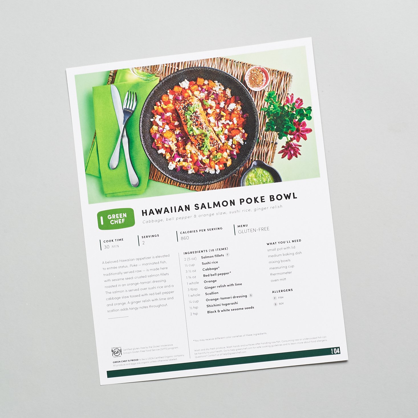 Green Chef Menu Card Example