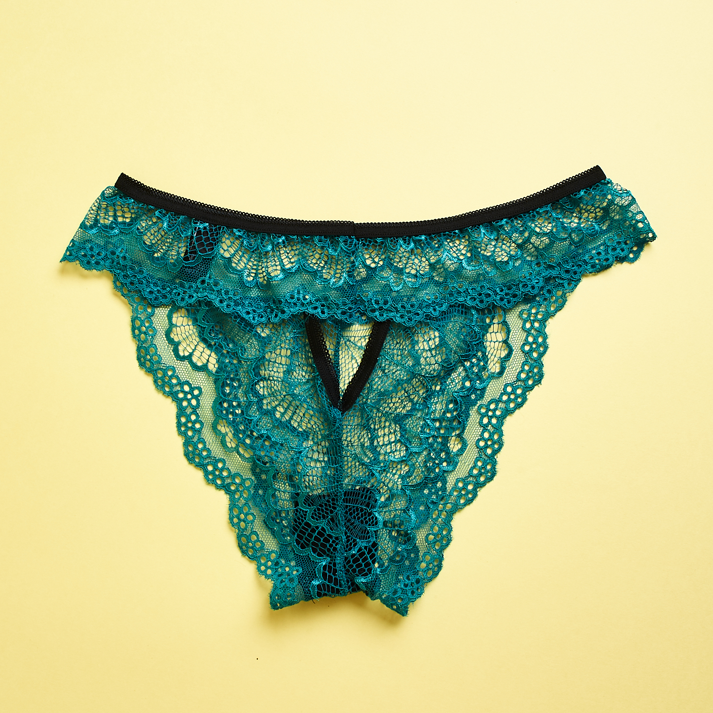 Back of teal lace underwear from Underclub