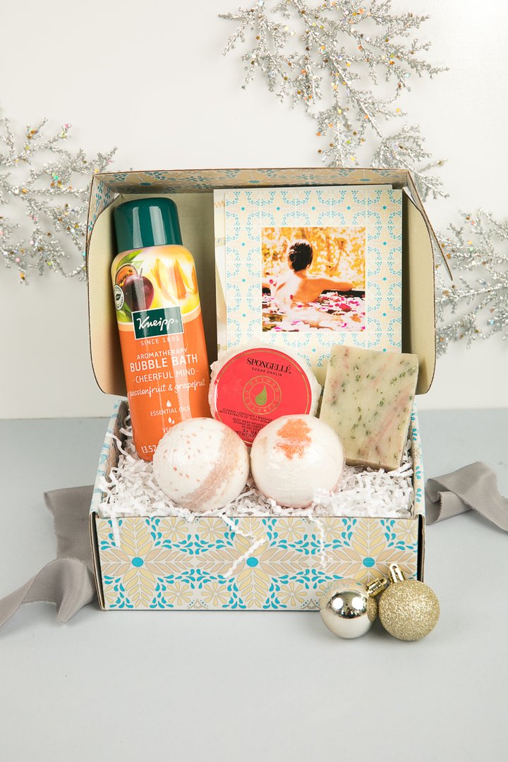 bath blessing box with bath bombs and soaps