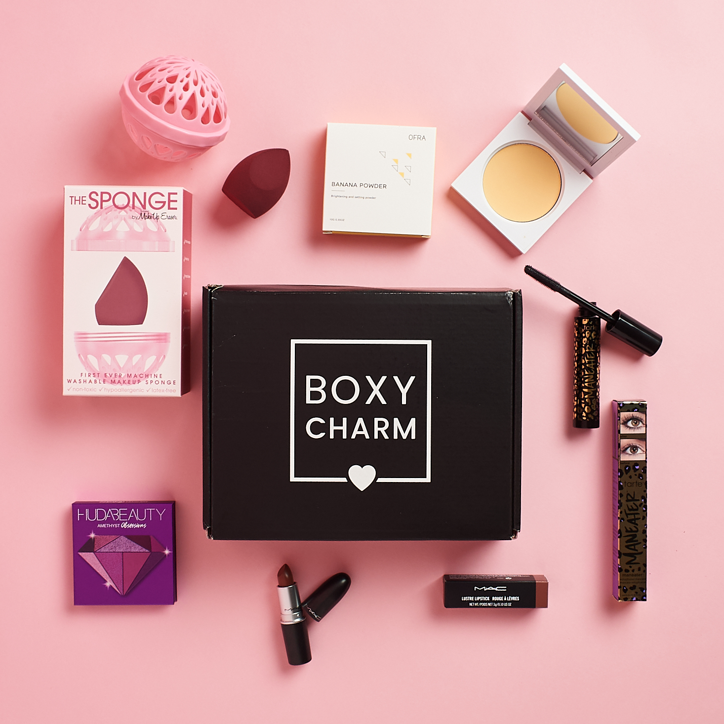 BOXYCHARM December 2020 box with the sponge and glitter makeup lipstick mascara