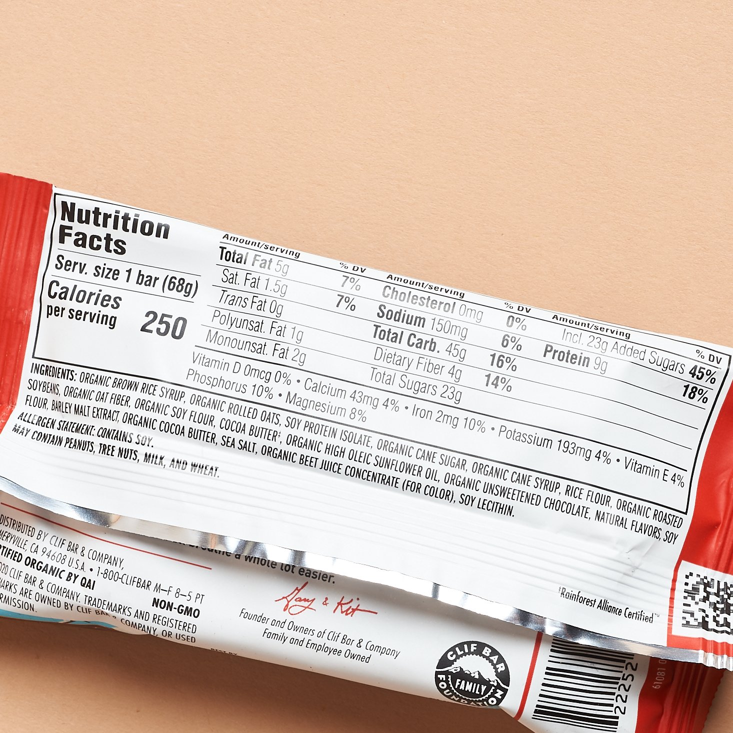 Clif bar nutrition facts
