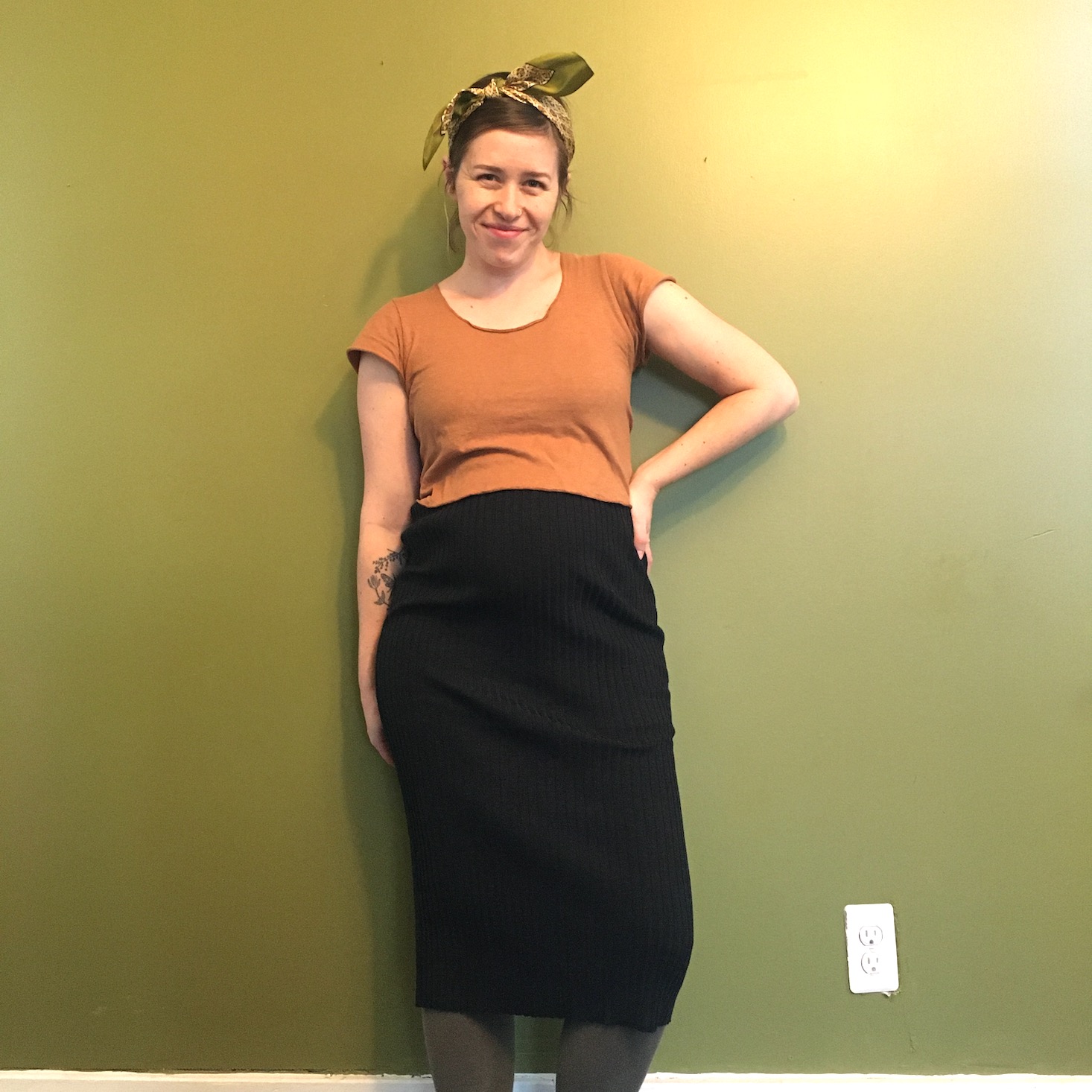 black knit skirt shown on model