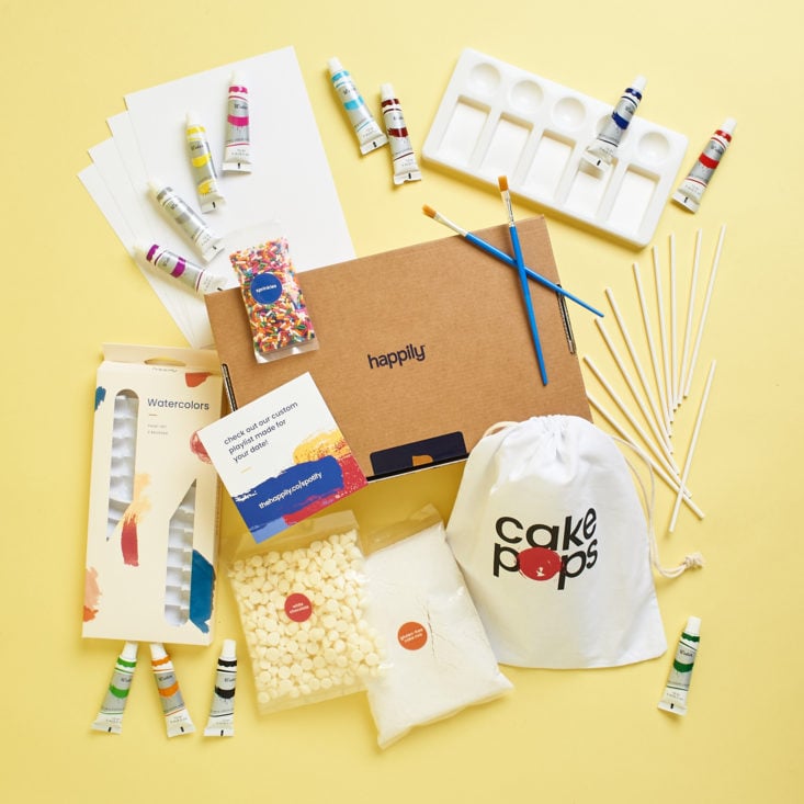 Happily date box contents - cake pop diy kit.
