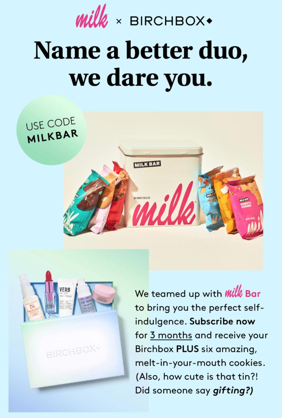 Birchbox Coupon – FREE Milk Bar Cookie Tin With Subscription