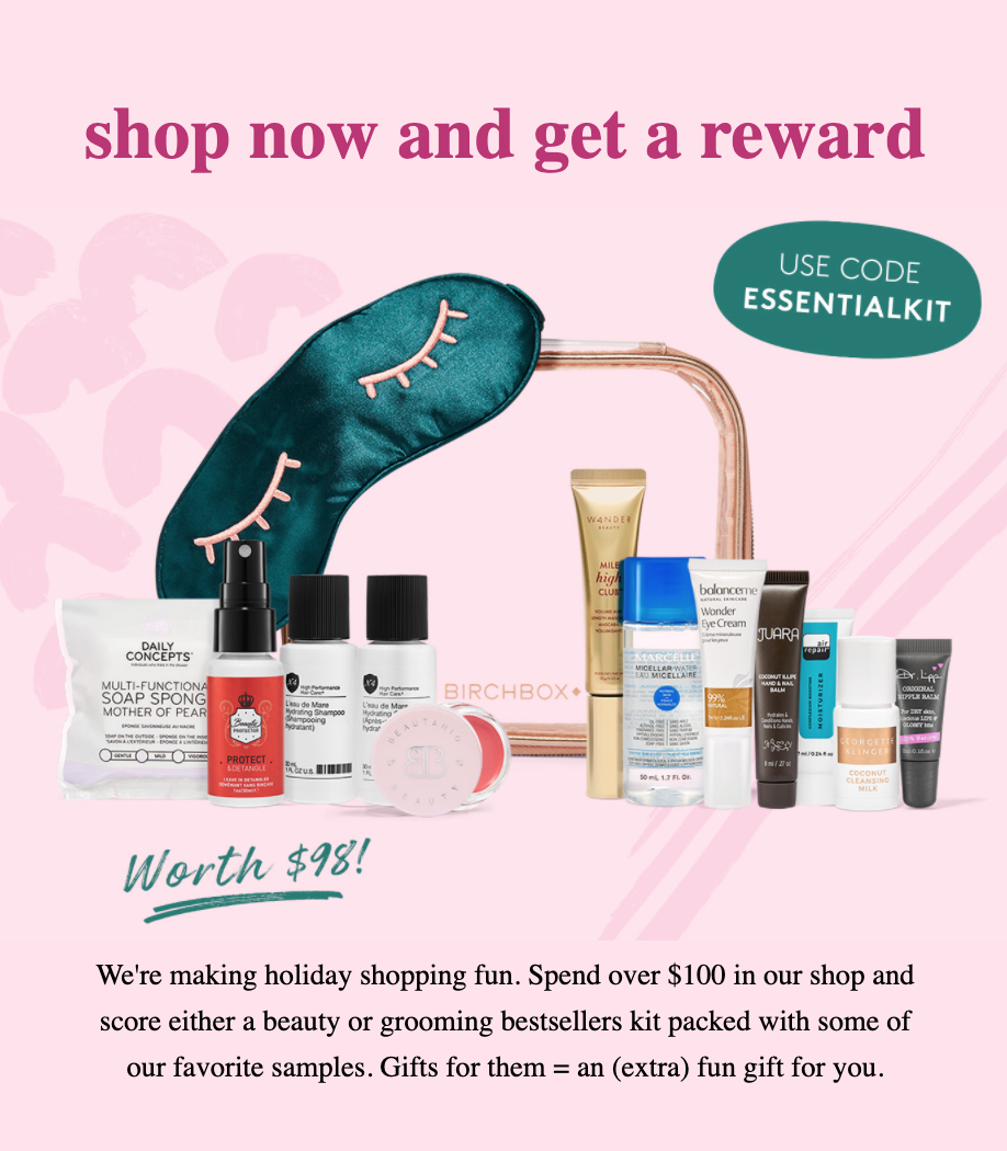 Birchbox Coupon – FREE Birchbox Beauty Essentials Kit With $100 Purchase