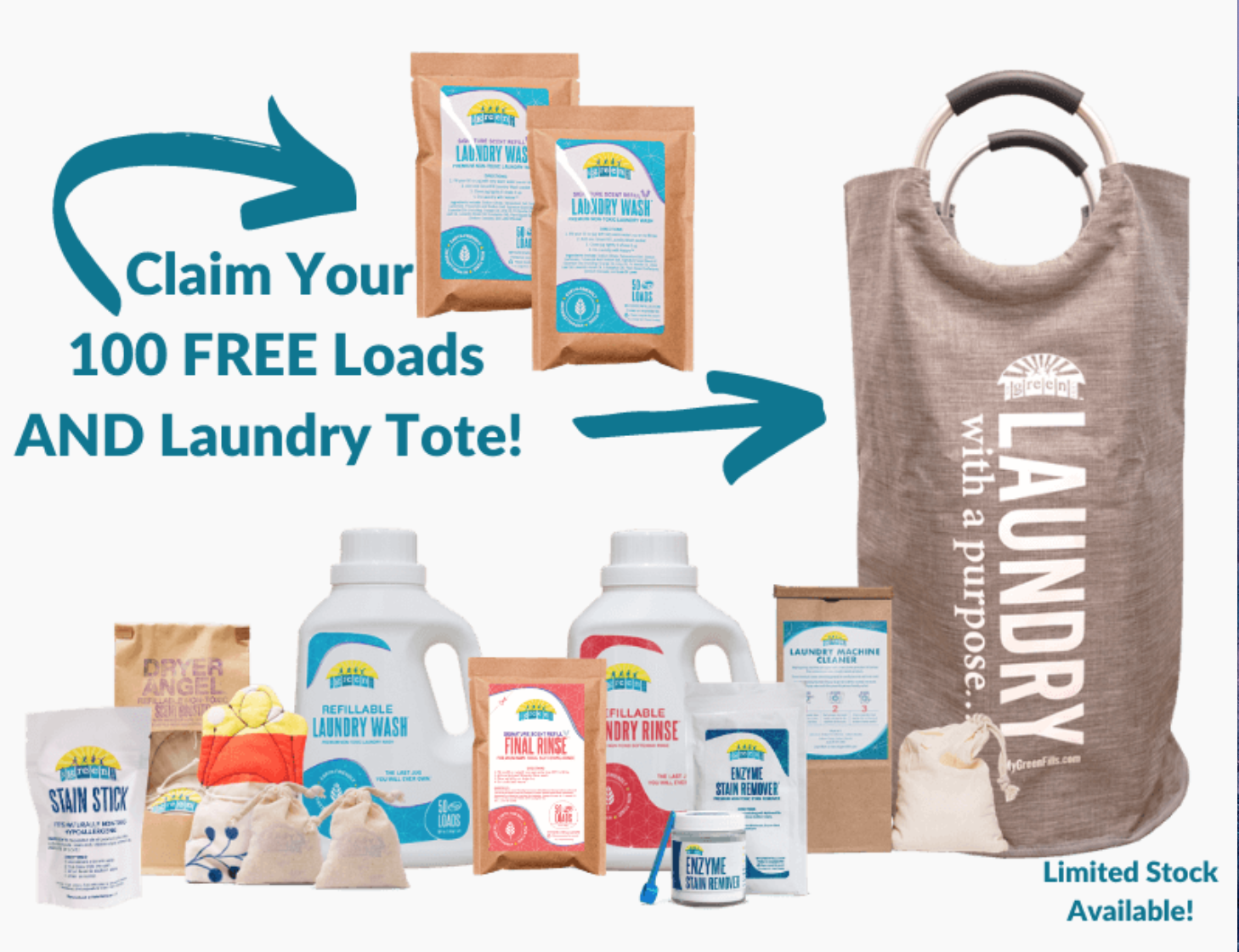 MyGreenFills Deal – 100 Free Loads Of Laundry Wash + Laundry Tote!