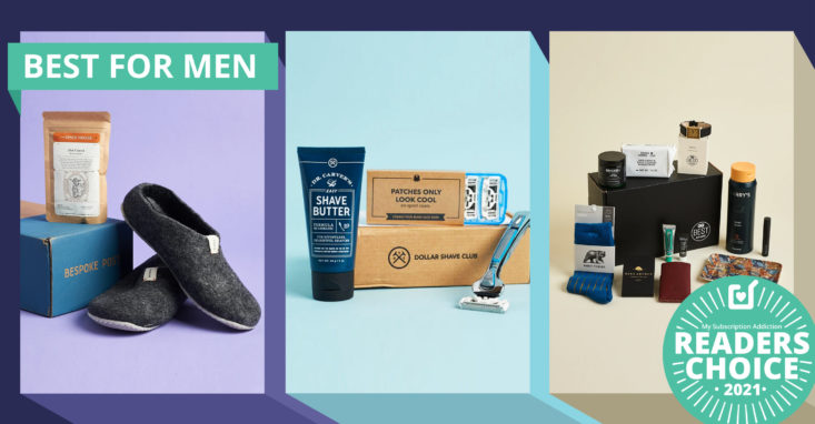 Featuring the best subscription boxes for men in the 2021 Readers' Choice awards, including Bespoke Post, Dollar Shave Club, and the GQ Best Stuff Box.