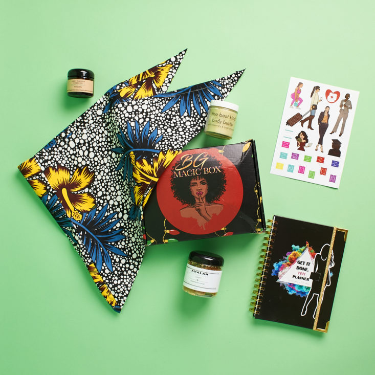 All contents from December 2020 Black Girl Magic Box.
