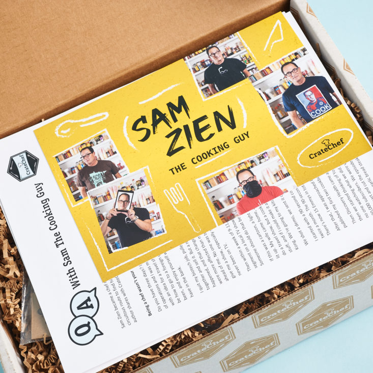 First peek inside the box showing a flyer for Sam Zien