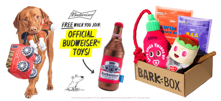 Bark Box Budweiser Toy Bundle with box February 2021 
