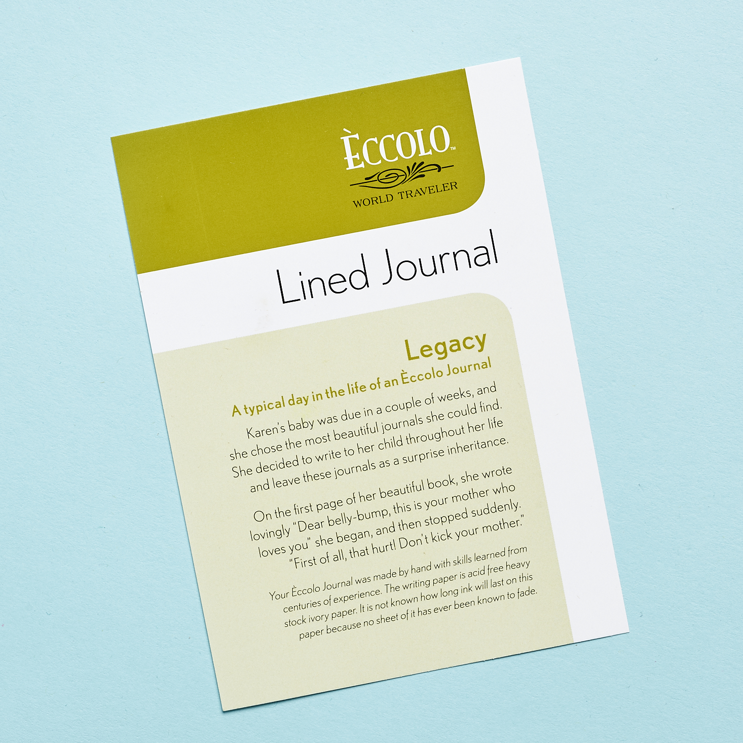 Note from inside Eccolo journal