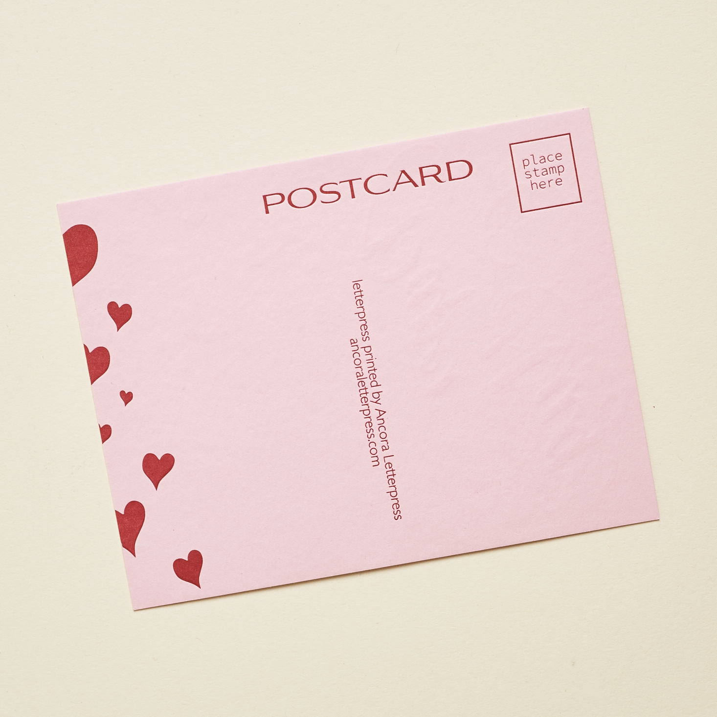 Back of Paper Hug postcard from Postmarkd Studio February 2021