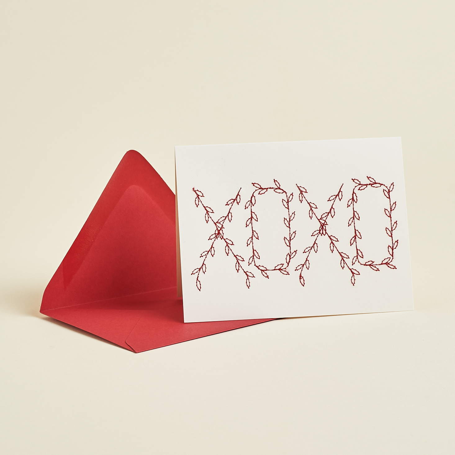 Embroidered XOXO card from Postmarkd Studio February 2021