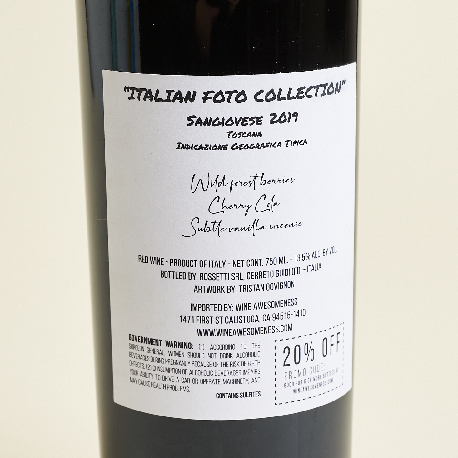 2019 Italia Foto Wine Co. Sangiovese from Wine Awesomeness subscription