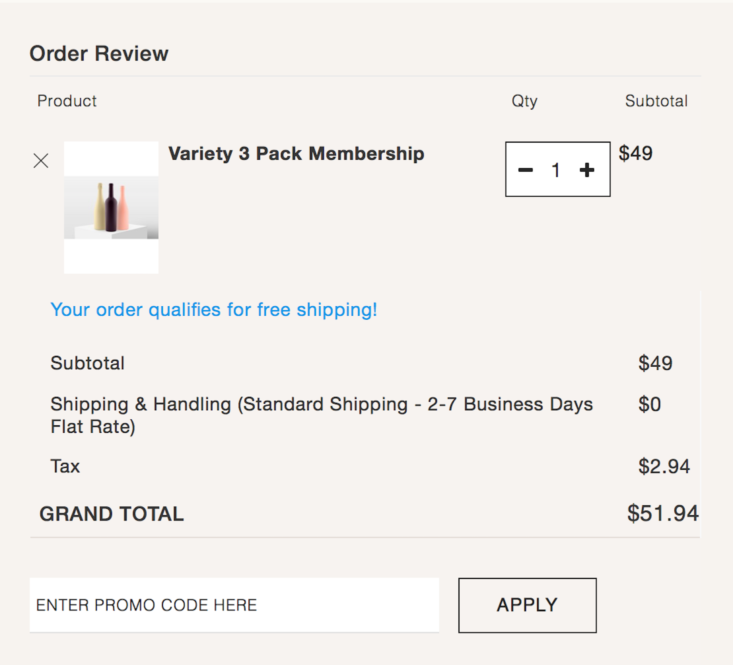 Order review from Wine Awesomeness' website