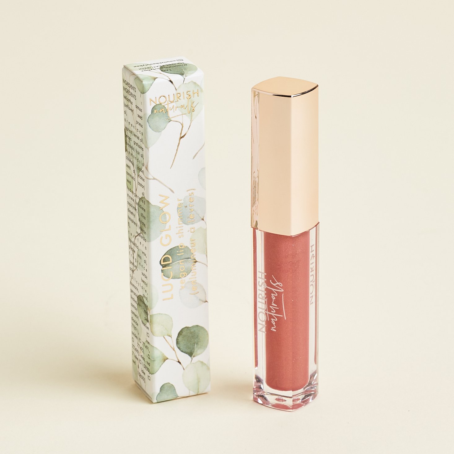 Nourish Naturals Lucid Glow Lip Shimmer in Rosette Front for Nourish Beauty Box April 2021