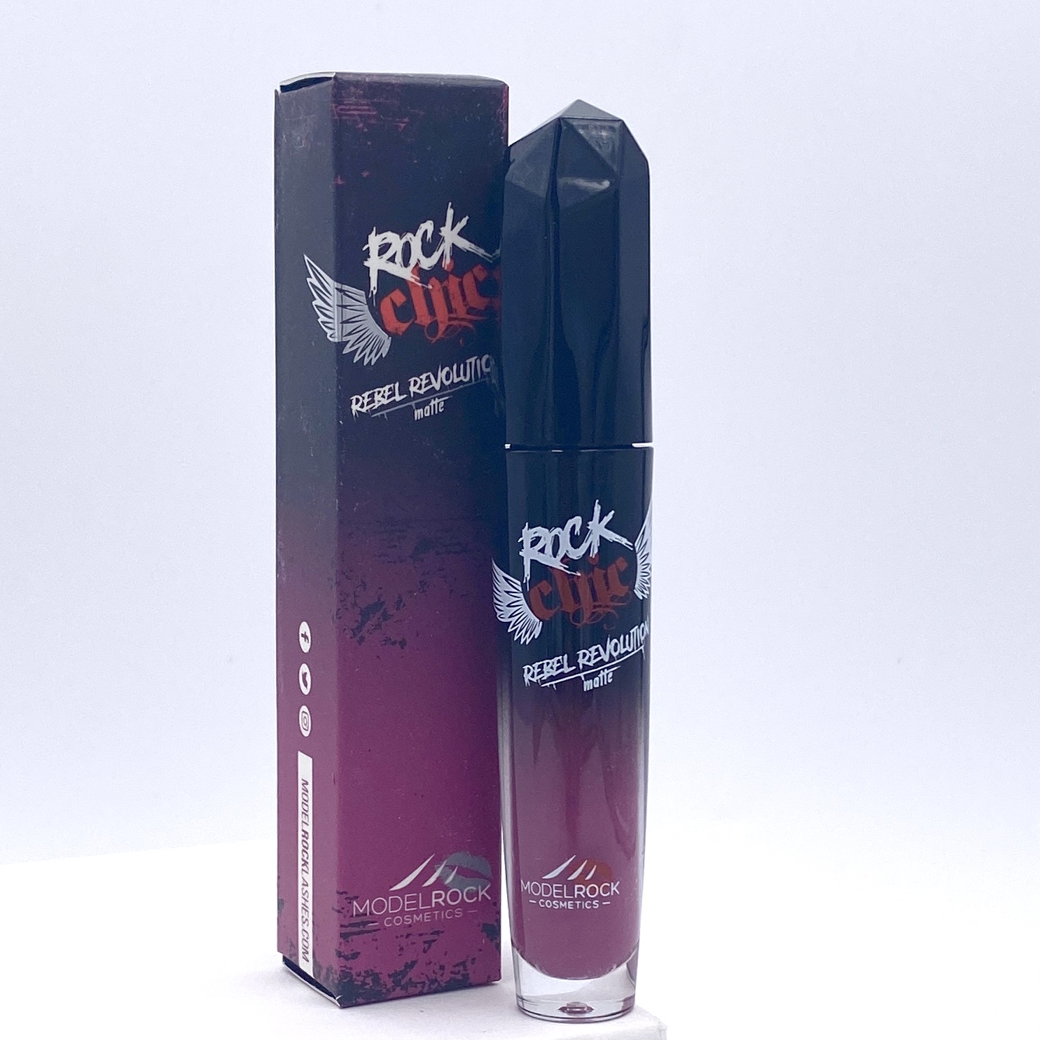 Model Rock Cosmetics Rock Chic Liquid Lipstick Front for The Beem Box March 2021