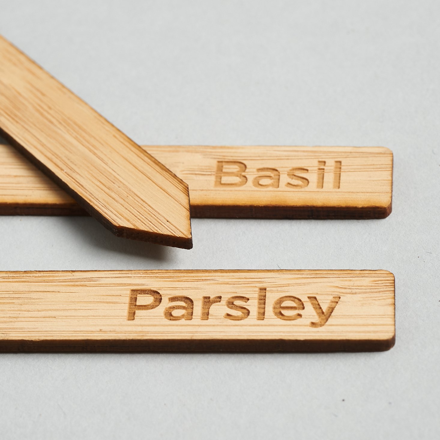 Wooden herb markers from Public Goods