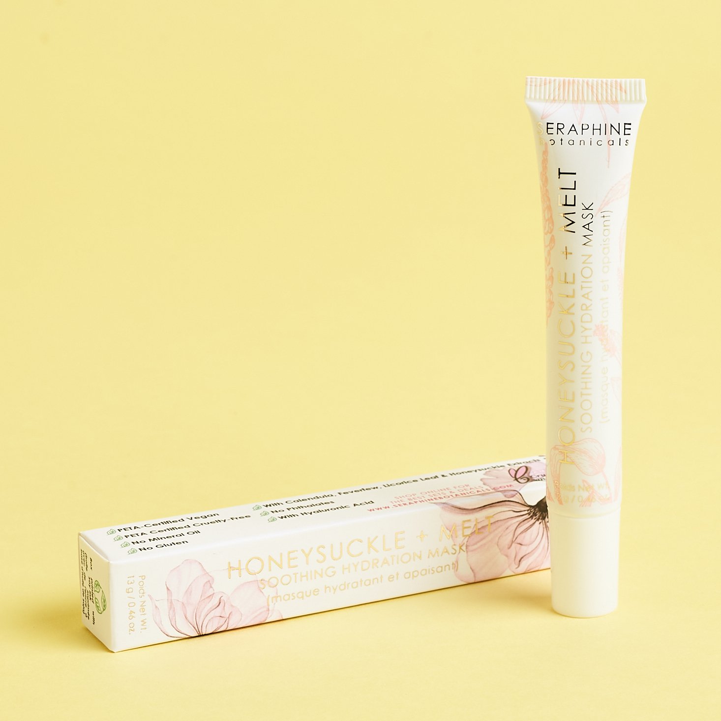 Seraphine Botanicals Honeysuckle + Melt Soothing Hydration Mask Front for Nourish Beauty Box April 2021