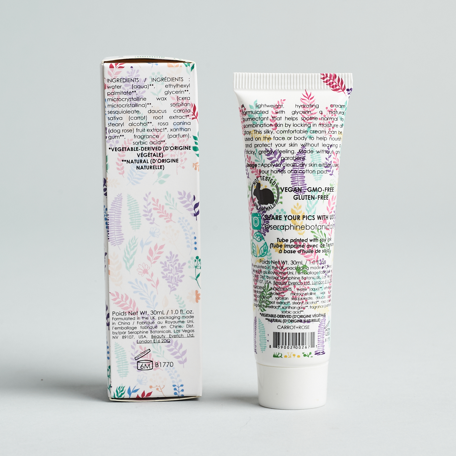 Back of handcream bottle