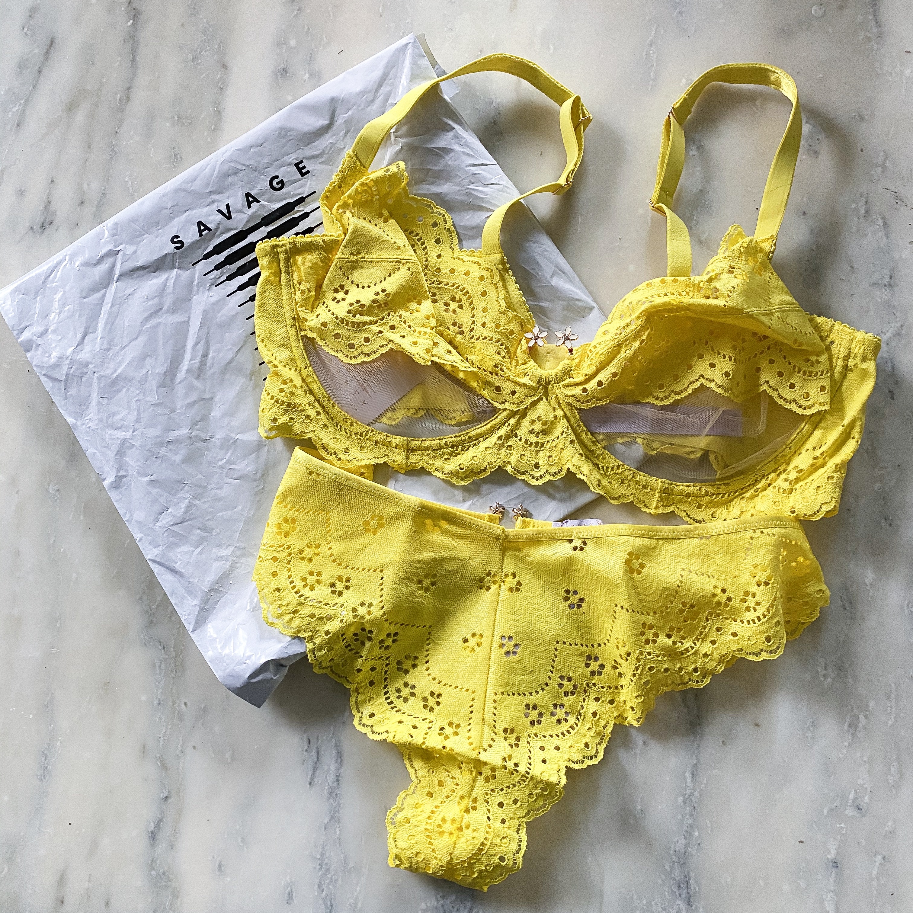 Bombshell Broderie High Leg Lace Thong in Yellow