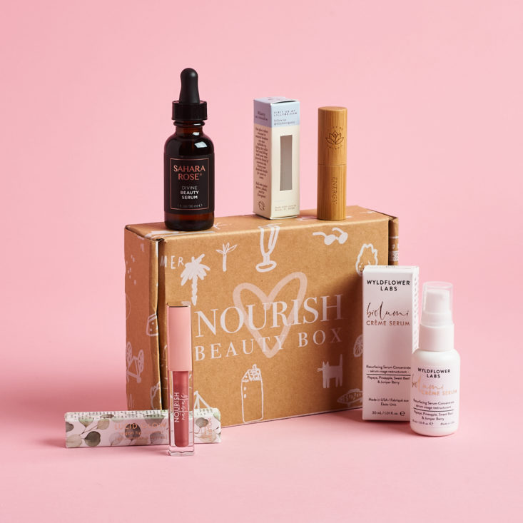 The full contents from Nourish Beauty Box June 2021.