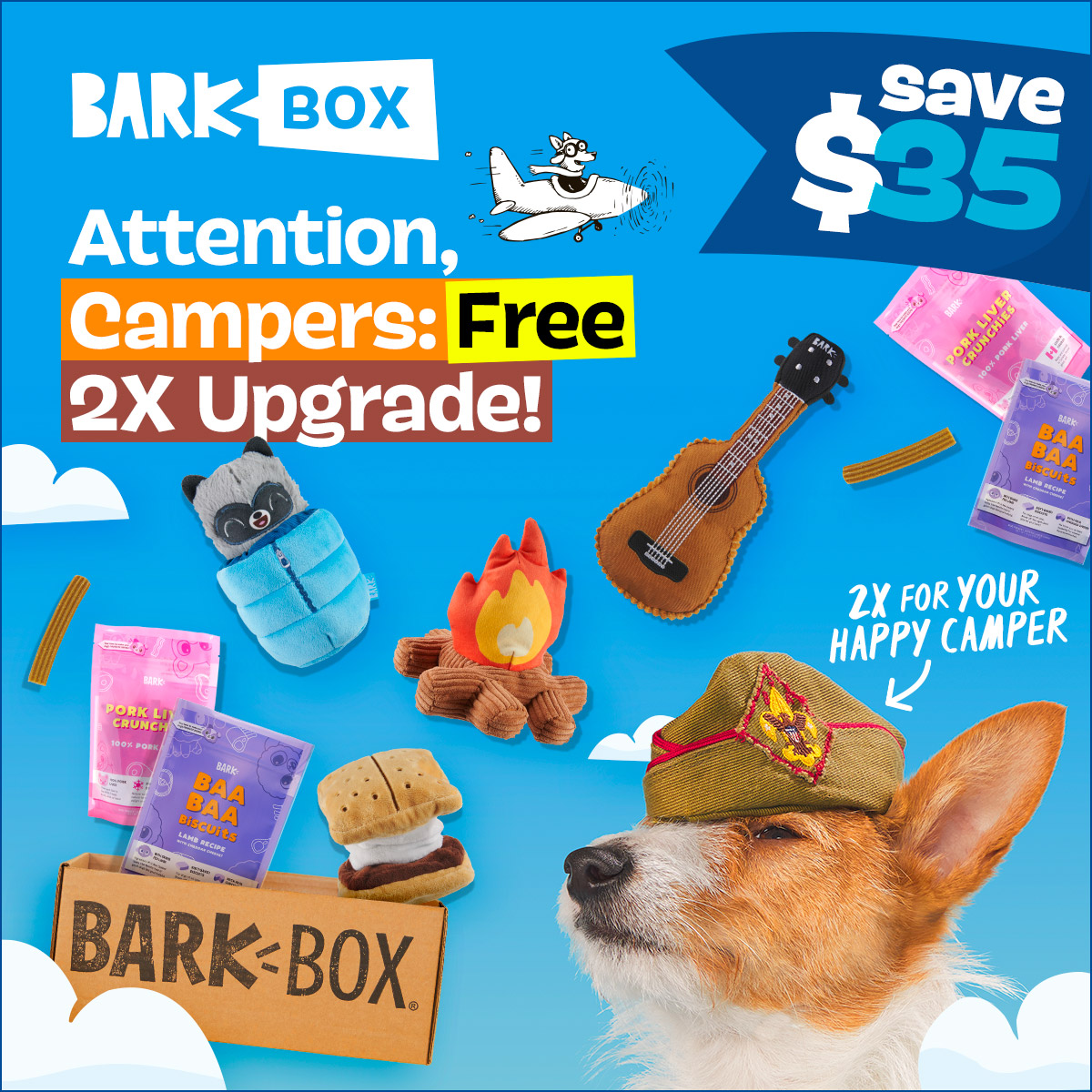 Double Your First Squeakaway Camp BarkBox with Multi-Month Subscription ...