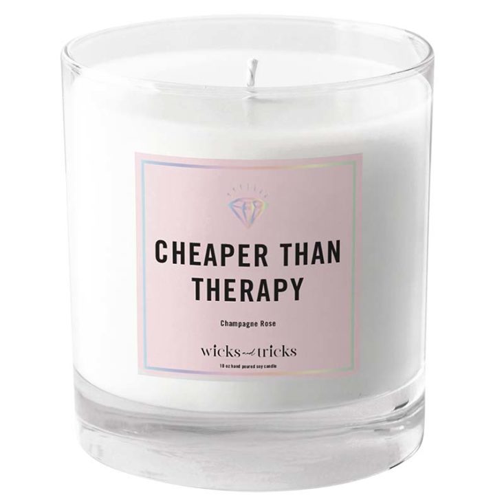 candle with cheaper than therapy label