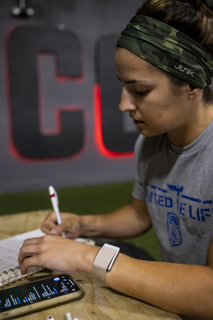 Woman wearing camo headband