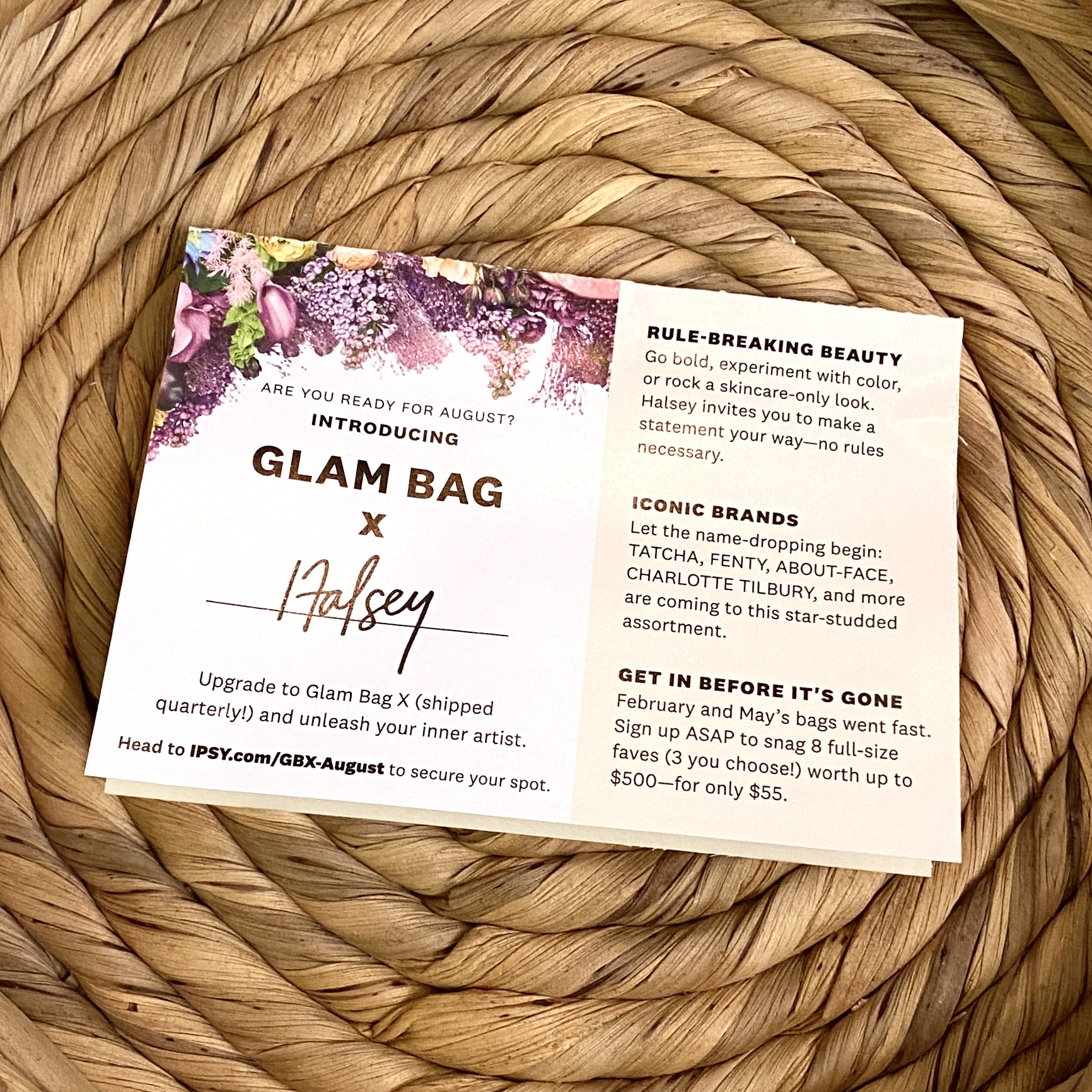 Card Back for Ipsy Glam Bag July 2021