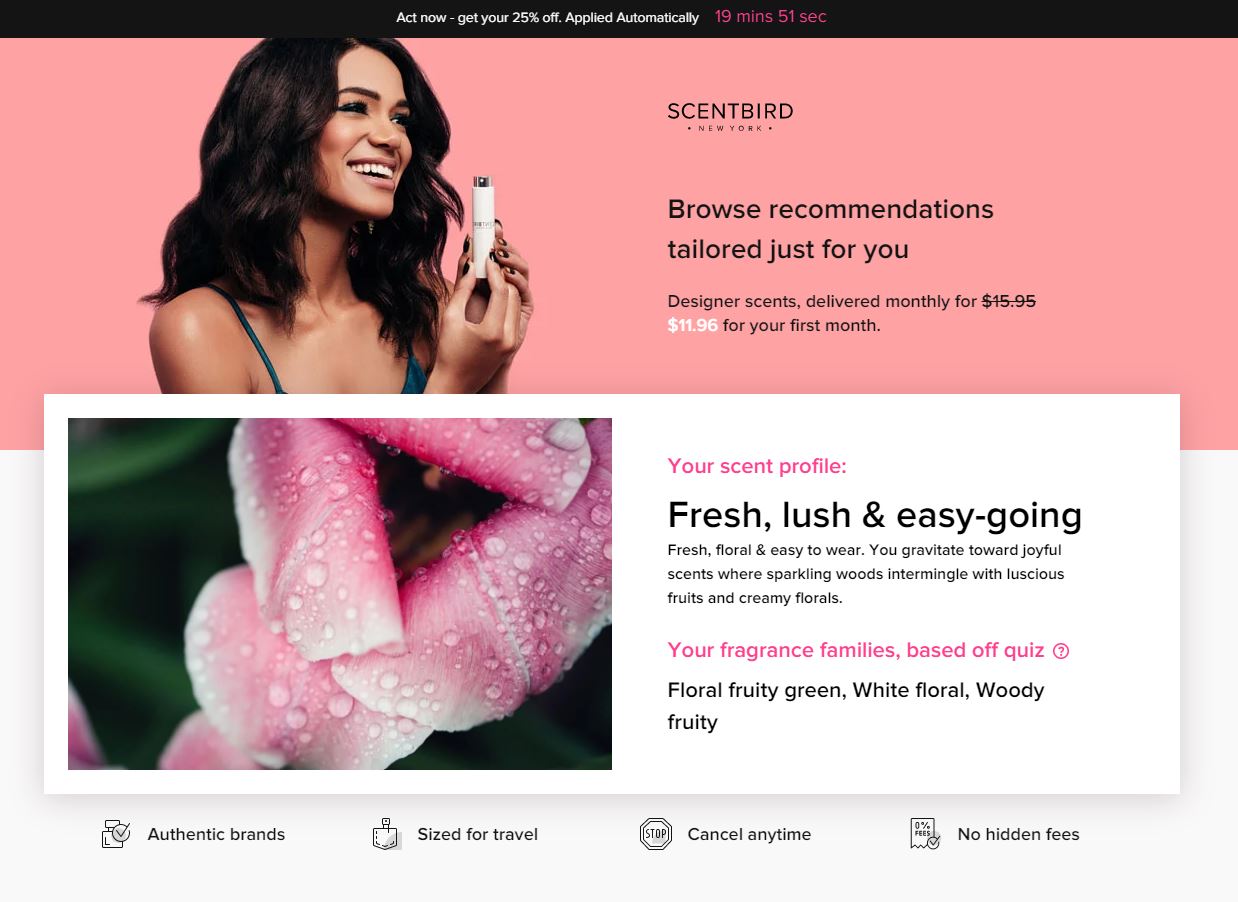 Webpage showing florals as the scent results