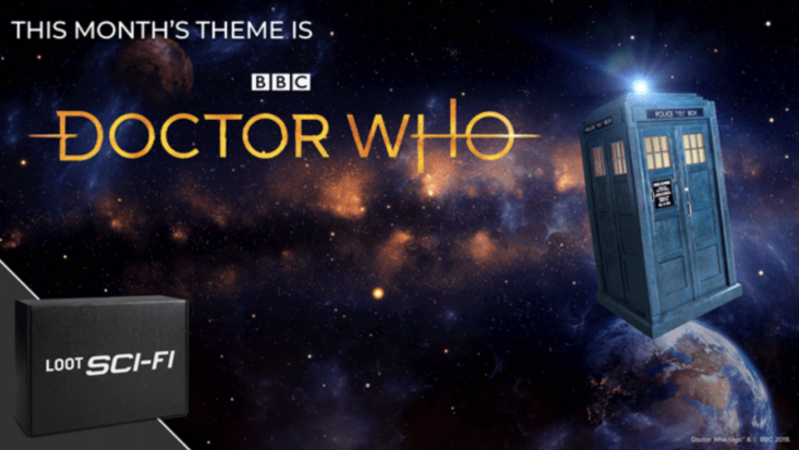 Doctor Who Tardis and loot crate subscription box plus bbc logo