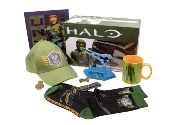 halo game and other memorabilia on a white background