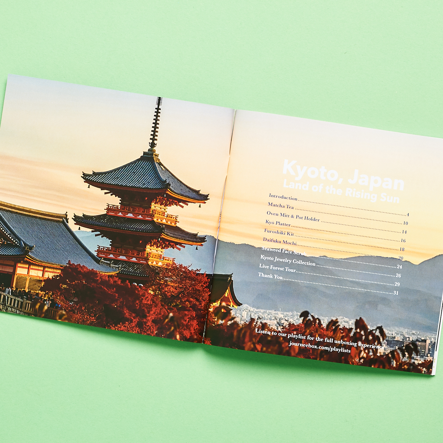 Items list inside Journee Box Kyoto booklet