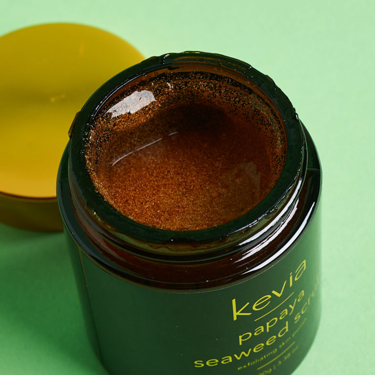 Kevia seaweed scrub from Journee Box Kyoto, open to show the product