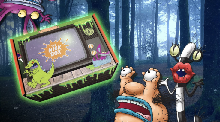 fall 2021 nick box set in a spooky forest with nickelodeon characters around it