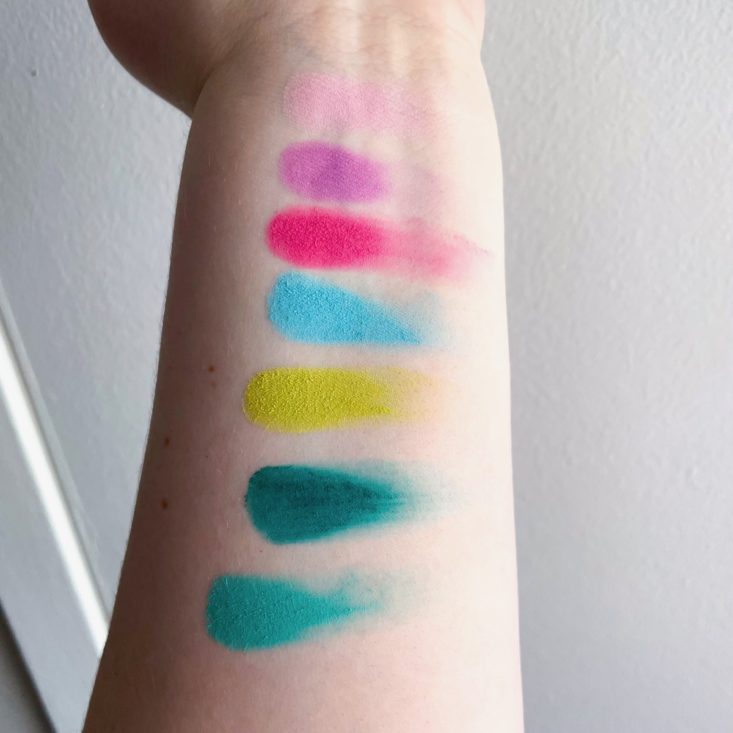 arm swatch of pastel Matte eyeshadows