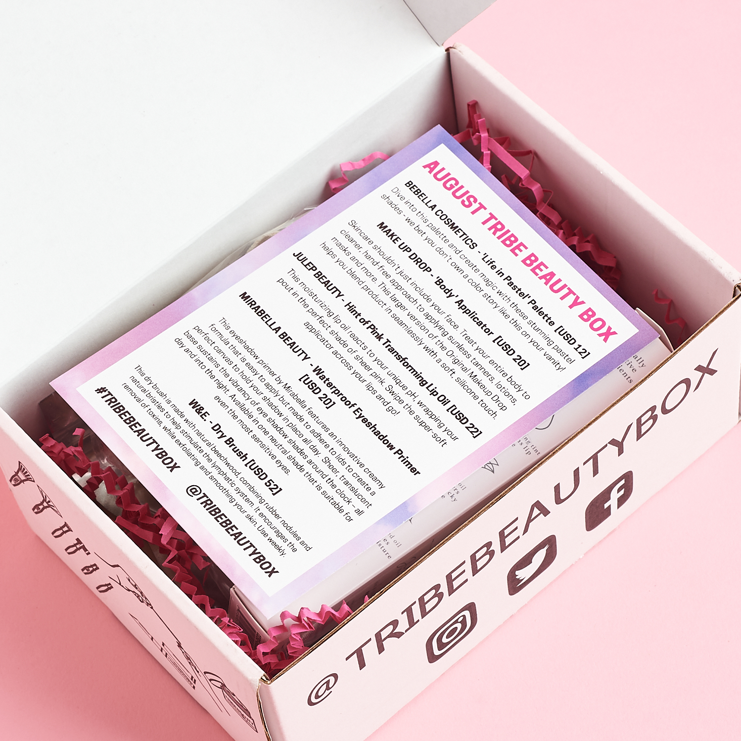 open pink box showing info sheet