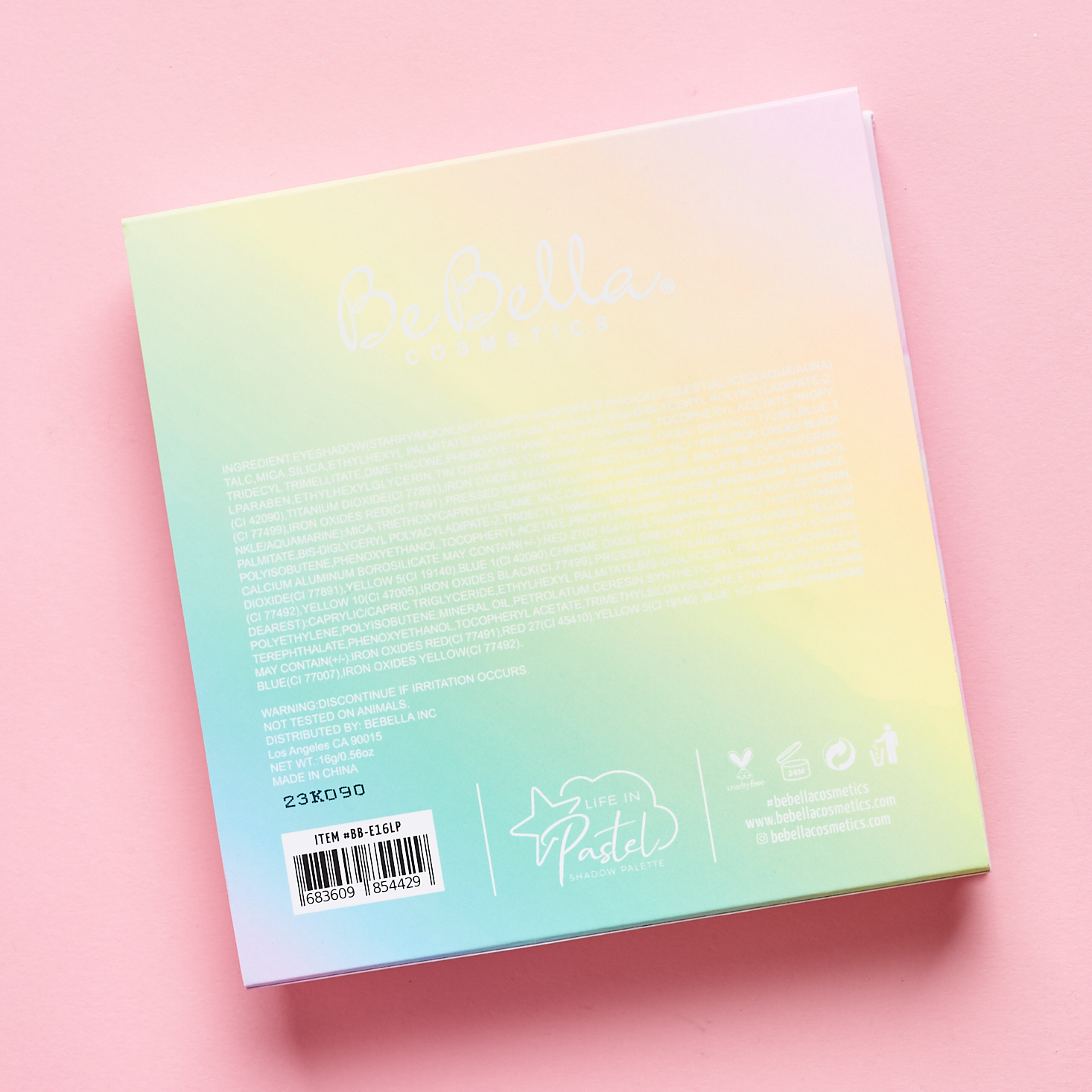 back of eyeshadow palette packaging featuring a color ombre