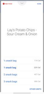 Noom app screenshot of Lays potato chips bag