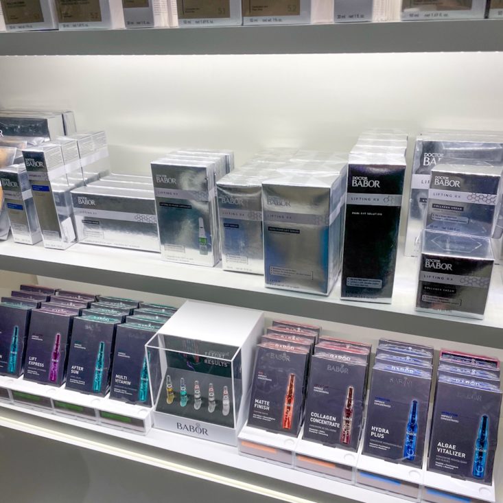 product display featuring various babor products