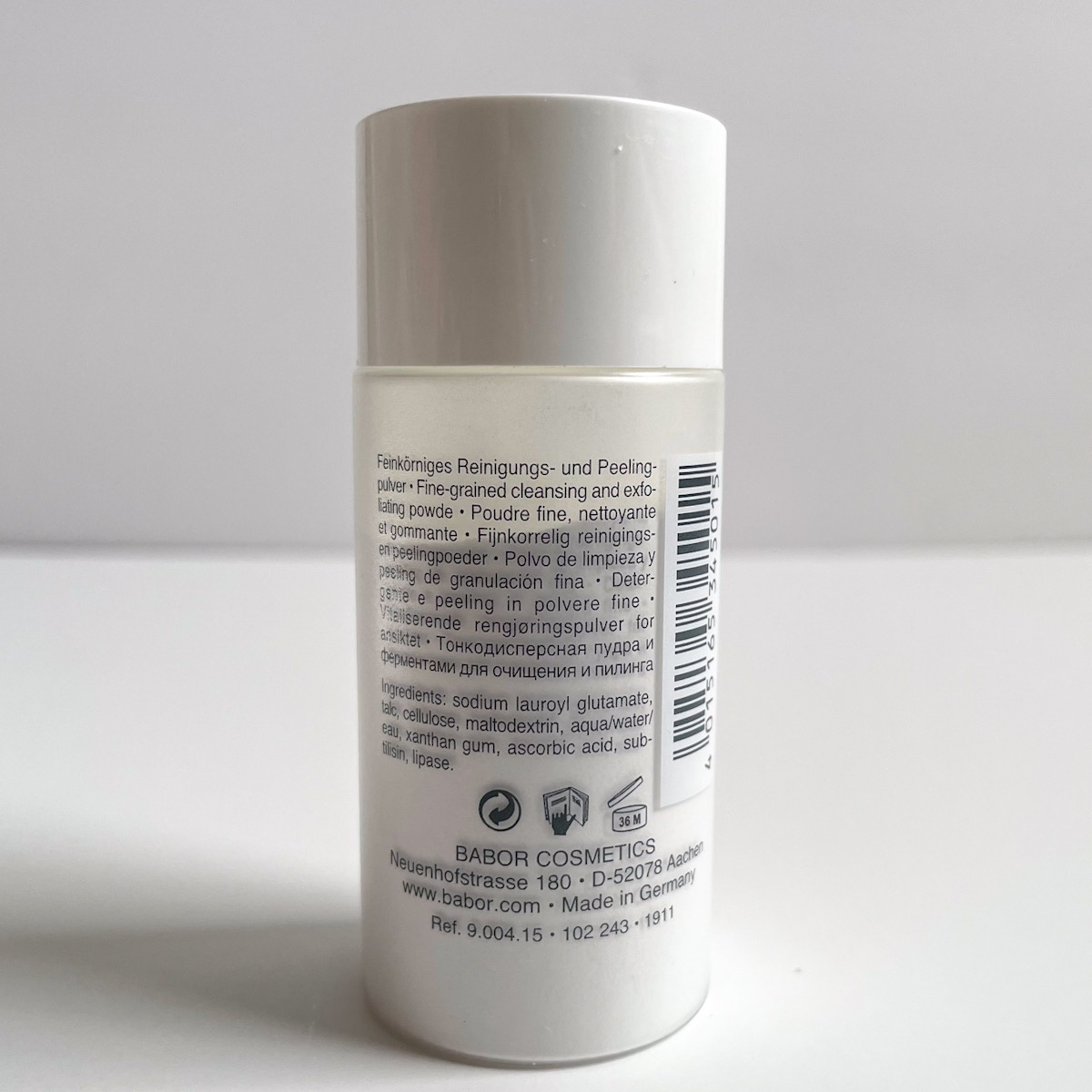 alternate view of white enzyme powder cleanser with ingredients