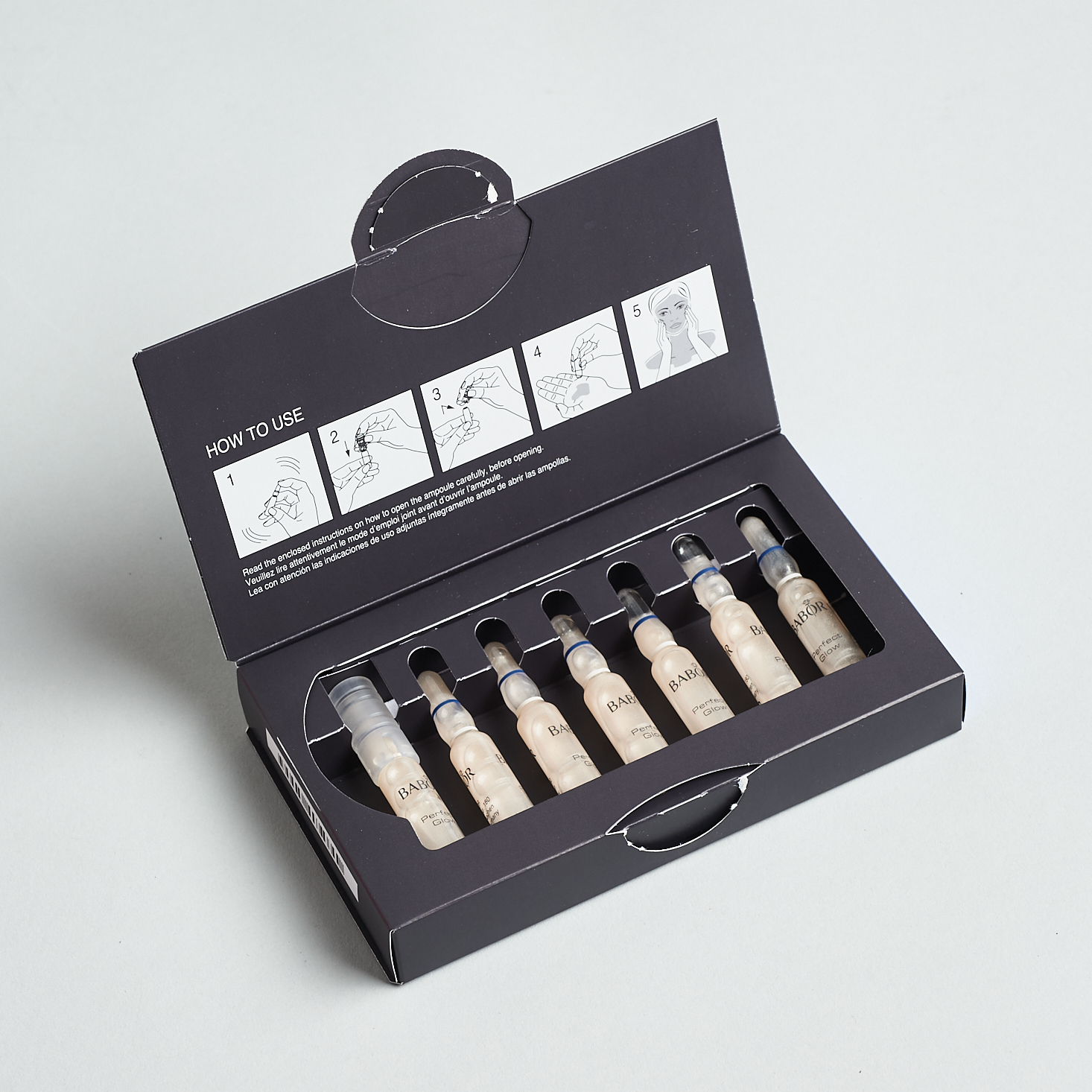 opened box showing all seven ampoules