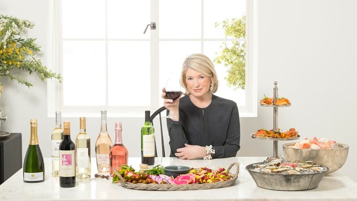 Photo of Martha Stewart with wines and food
