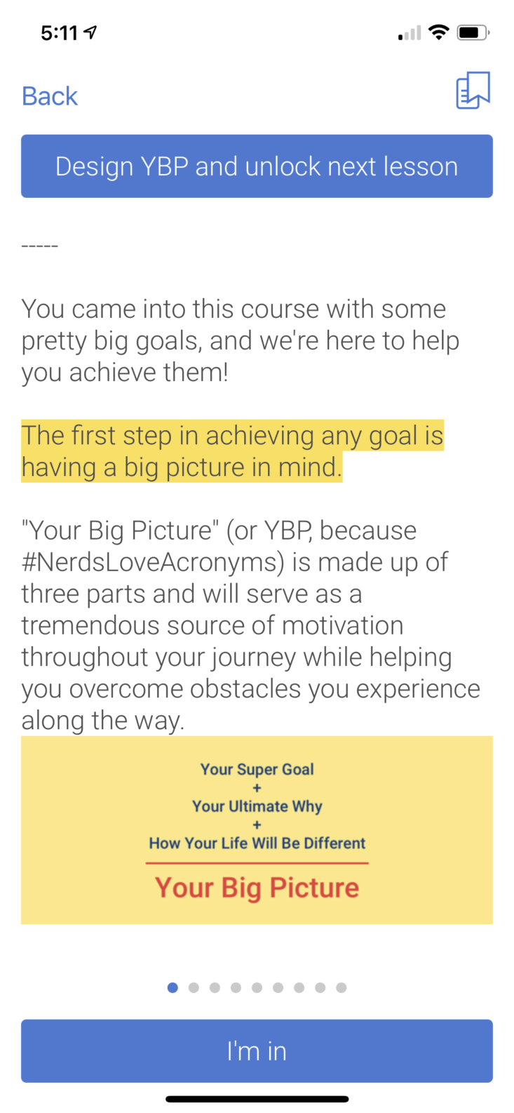 Screenshot of Noom's lesson on Your Big Picture