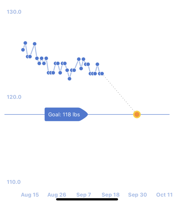 Screenshot of weight loss progress